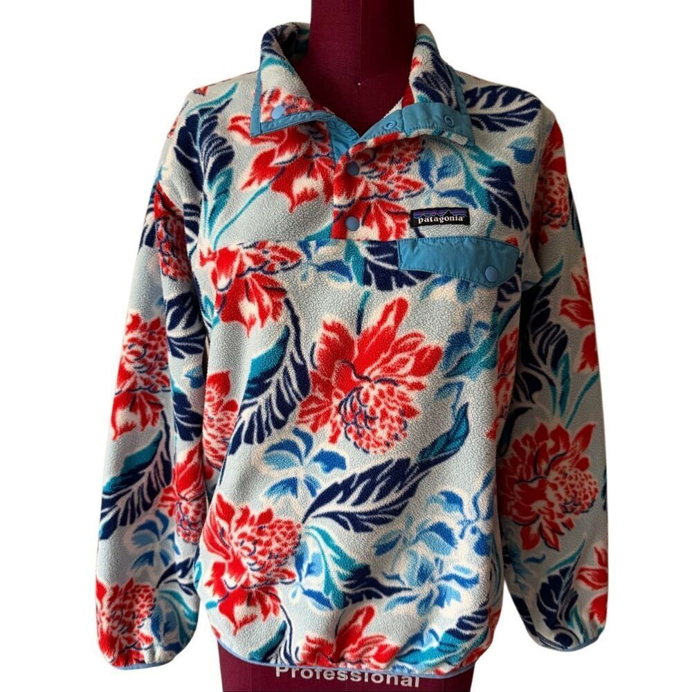 Patagonia Women's Pullover Jacket Lightweight Synchilla Snap-T Manoa Floral Blue - Picture 2 of 9